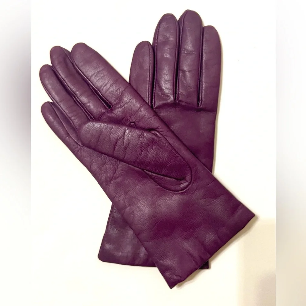 ULTRA LUXURY VTG Fownes Deep Purple LAMBSKIN Gloves Sz 6.5 | 100% Cashmere Lined